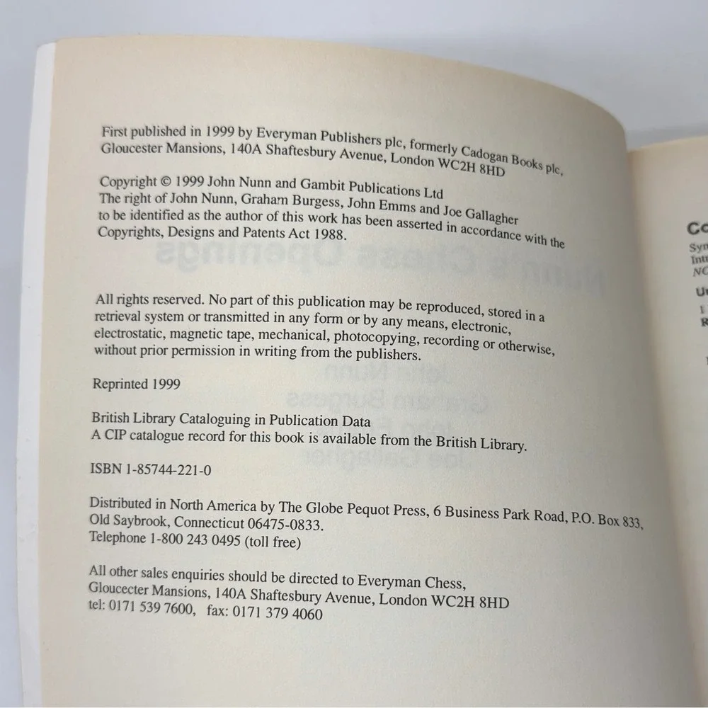 Nunn's Chess Openings NCO John Nunn Everyman Chess Paperback 1999‎ 1857442210